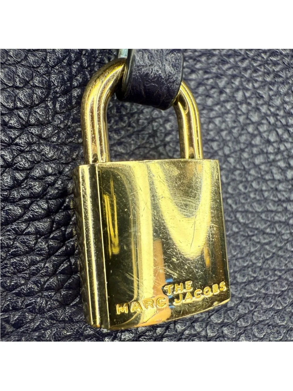 Marc Jacobs Director Bag Navy Blue Pebbled Leather Gold Hardware Tote - CE038